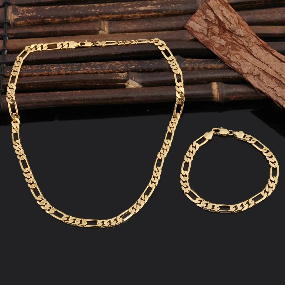 925 Sterling Silver & 18K Gold Bracelet & Necklace Set – 6mm Geometric