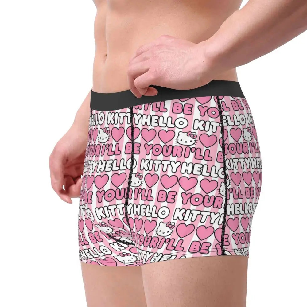 Custom Cartoon Cute Hello Cat Mangas Underwear Men Print Classical Boxer Shorts Panties Briefs Breathable Underpants