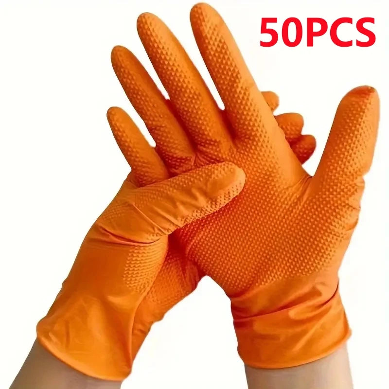 8Mil Heavy Duty Black Industrial Nitrile Gloves Disposable Safety Work Gloves Raised Diamond Textured Grip Mechanic Auto Gloves