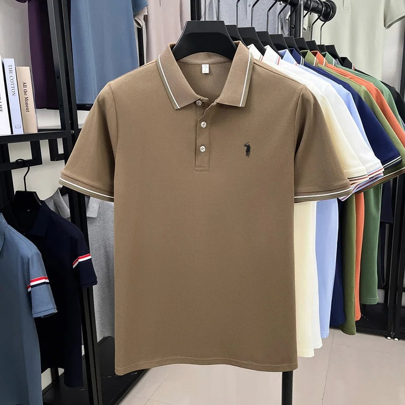 Men's Short Sleeve Polo Shirt – Striped Smart Casual Tee