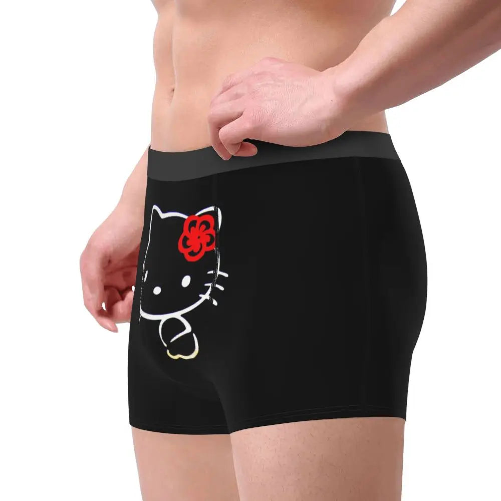 Custom Cartoon Cute Hello Cat Mangas Underwear Men Print Classical Boxer Shorts Panties Briefs Breathable Underpants
