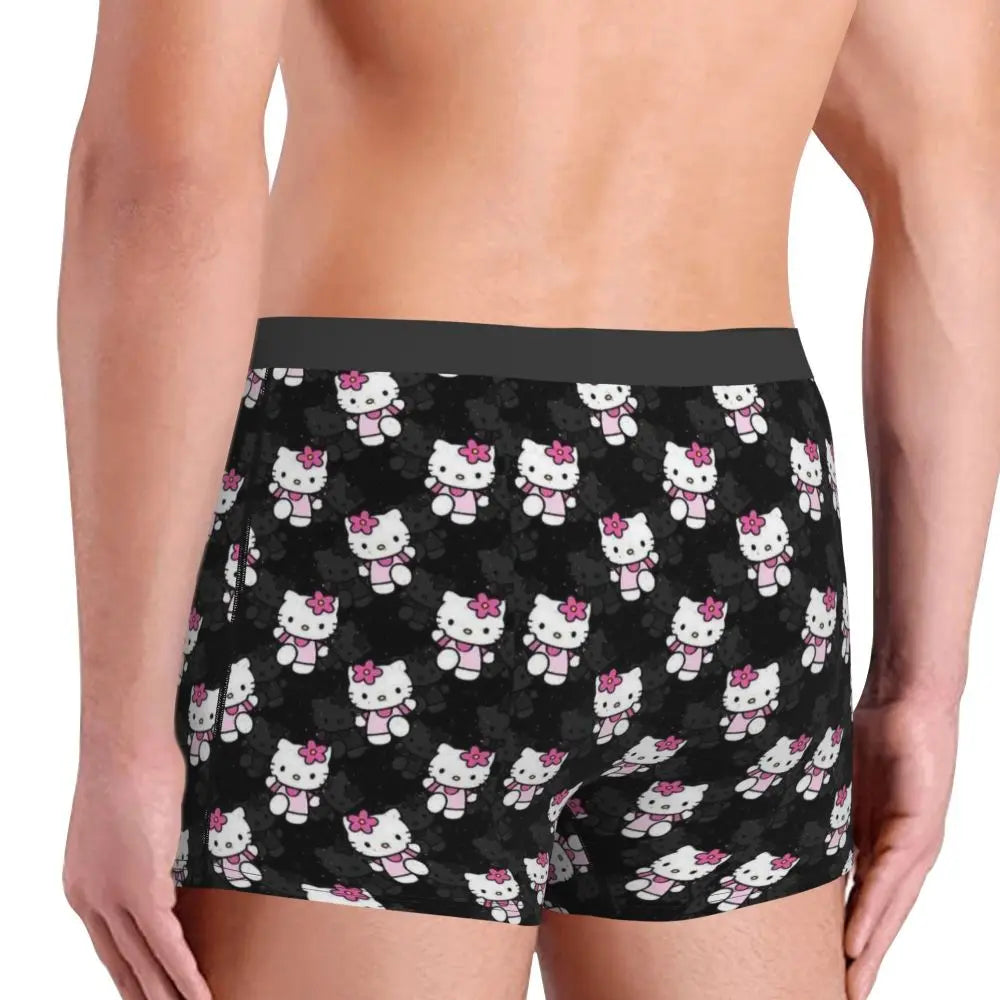 Custom Cartoon Cute Hello Cat Mangas Underwear Men Print Classical Boxer Shorts Panties Briefs Breathable Underpants
