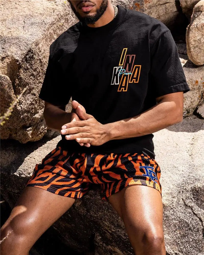 Summer Men's INAKA IP Animal Print Mesh Shorts Drawstring Elastic Waist Breathable Quick Dry Gym Workout Fitness Casual Pants