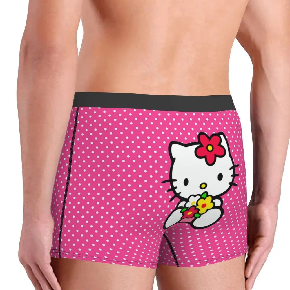 Custom Cartoon Cute Hello Cat Mangas Underwear Men Print Classical Boxer Shorts Panties Briefs Breathable Underpants