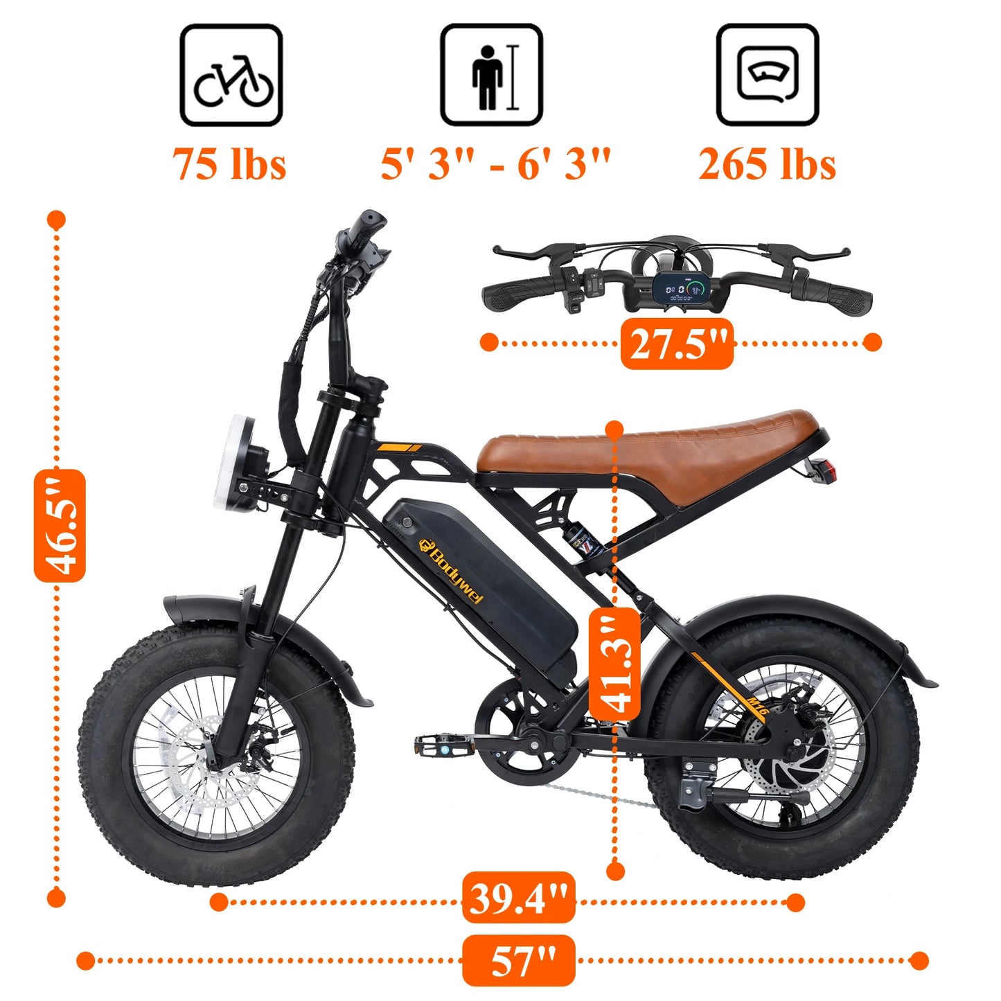 Bodywel M16 off-road electric bicycle 1500W 48V15AH all-terrain motorcycle suitable for urban mountain riding ebike