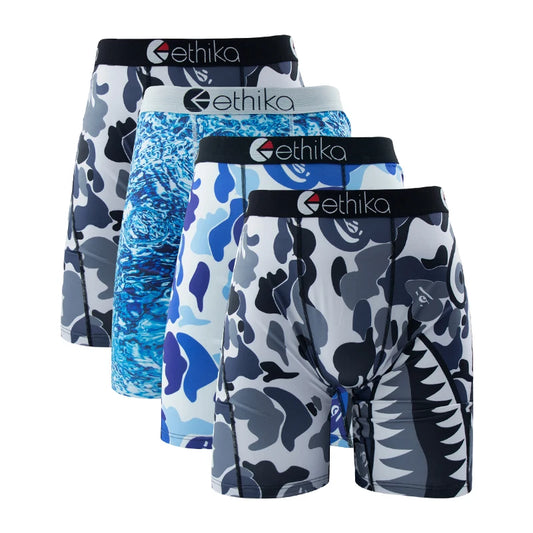 4-Pack Men's Breathable Printed Boxer Briefs – Plus Size Swim Trunks Underwear