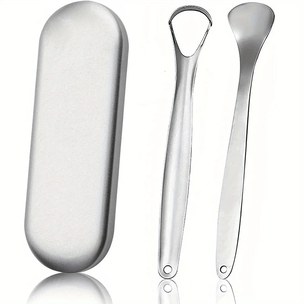 Stainless Steel Tongue Scrapers with Large Case, Tongue Scraper, Tongue Coating Scraper, Odorless,Exquisite gift box packaging