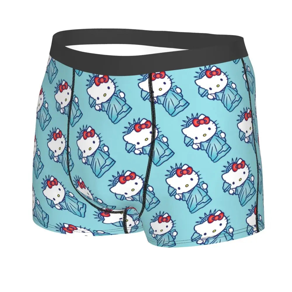 Custom Cartoon Cute Hello Cat Mangas Underwear Men Print Classical Boxer Shorts Panties Briefs Breathable Underpants