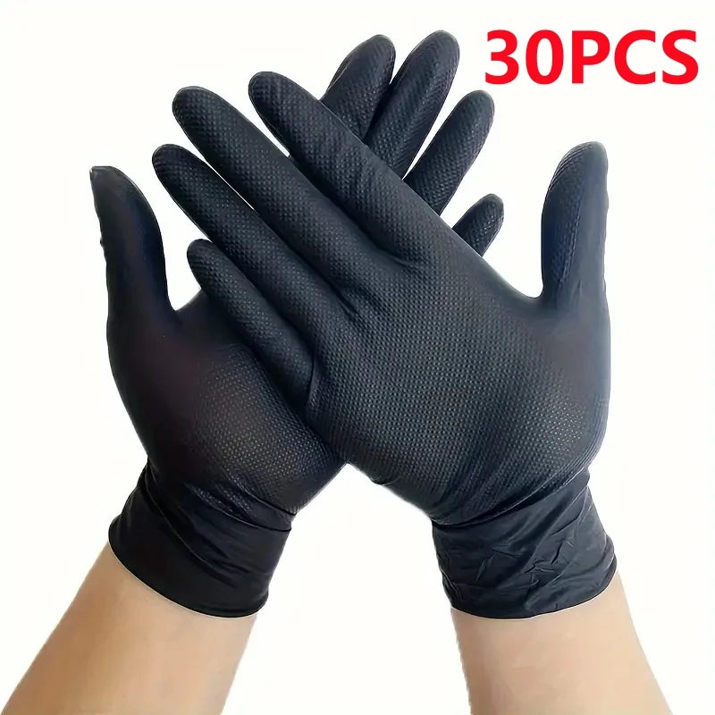 8Mil Heavy Duty Black Industrial Nitrile Gloves Disposable Safety Work Gloves Raised Diamond Textured Grip Mechanic Auto Gloves