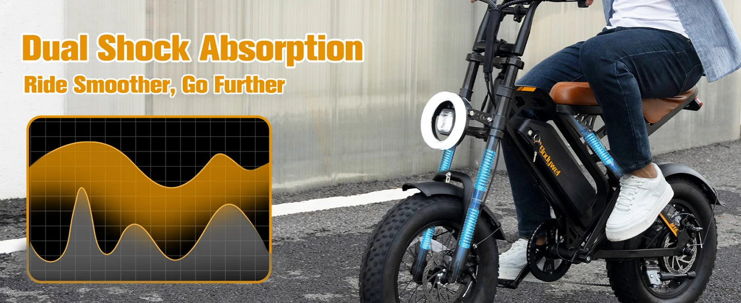 Bodywel M16 Fat Tire Electric Bike 1500W Peak Motor 16" x 4.0 Off-Road E-Bike 40 Mile Range Removable Battery Electric Bicycle