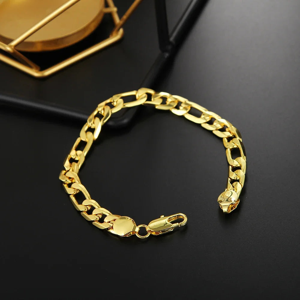 925 Sterling Silver & 18K Gold Bracelet & Necklace Set – 6mm Geometric