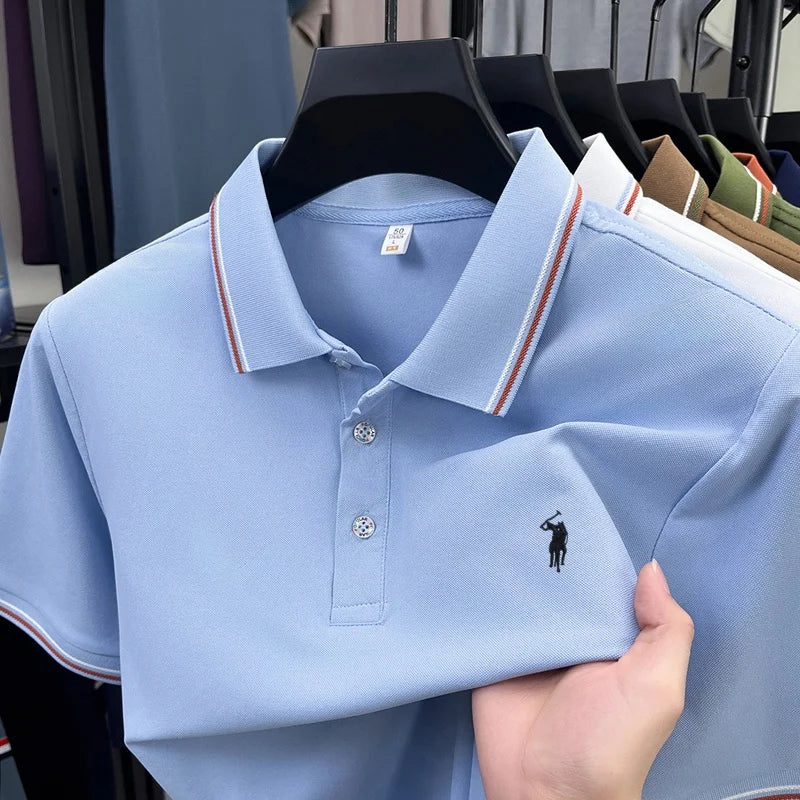 Men's Short Sleeve Polo Shirt – Striped Smart Casual Tee