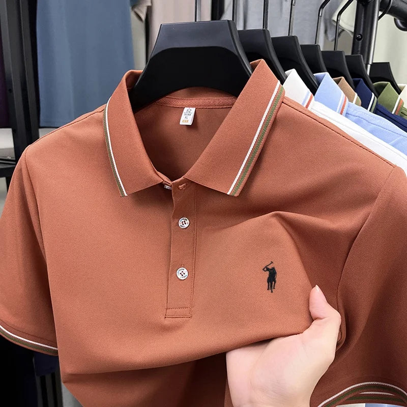 Men's Short Sleeve Polo Shirt – Striped Smart Casual Tee