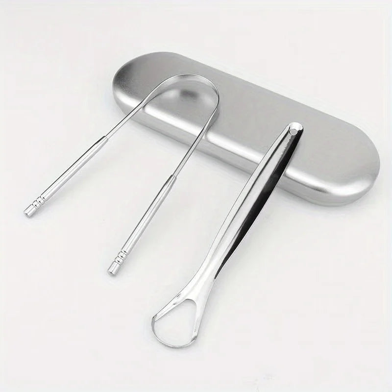 Stainless Steel Tongue Scrapers with Large Case, Tongue Scraper, Tongue Coating Scraper, Odorless,Exquisite gift box packaging
