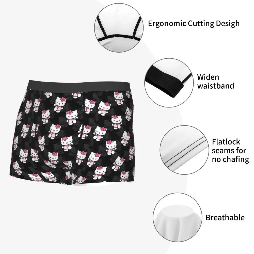 Custom Cartoon Cute Hello Cat Mangas Underwear Men Print Classical Boxer Shorts Panties Briefs Breathable Underpants