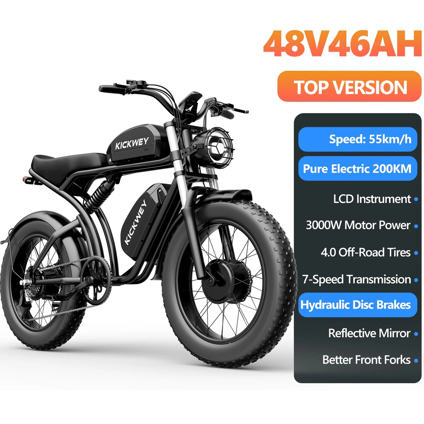 KICKWEY K7 Electric Bike, Off-Road Electric bicycle, Full Suspension E-Bike, 20" Fat Tire All-Terrain Electric Dirt bike, Ebike