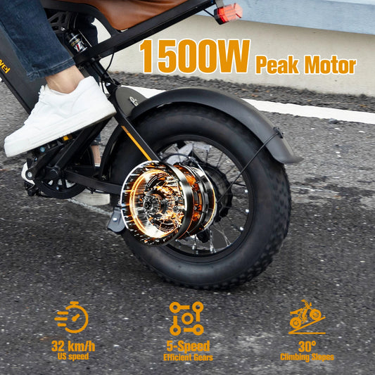 Bodywel M16 Fat Tire Electric Bike 1500W Peak Motor 16" x 4.0 Off-Road E-Bike 40 Mile Range Removable Battery Electric Bicycle