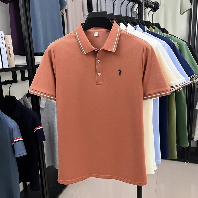 Men's Short Sleeve Polo Shirt – Striped Smart Casual Tee