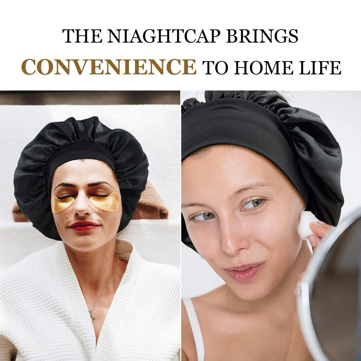 Satin Sleep Bonnet – Wide-Brim Hair Care Hat with Elastic Band