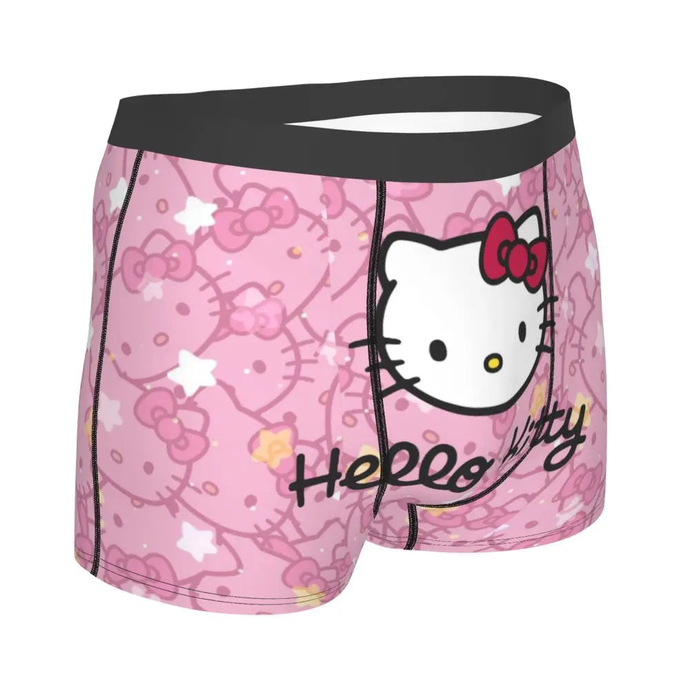 Custom Cartoon Cute Hello Cat Mangas Underwear Men Print Classical Boxer Shorts Panties Briefs Breathable Underpants