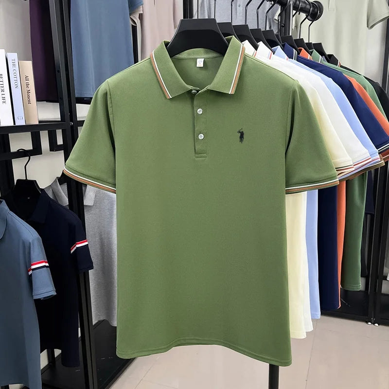 Men's Short Sleeve Polo Shirt – Striped Smart Casual Tee