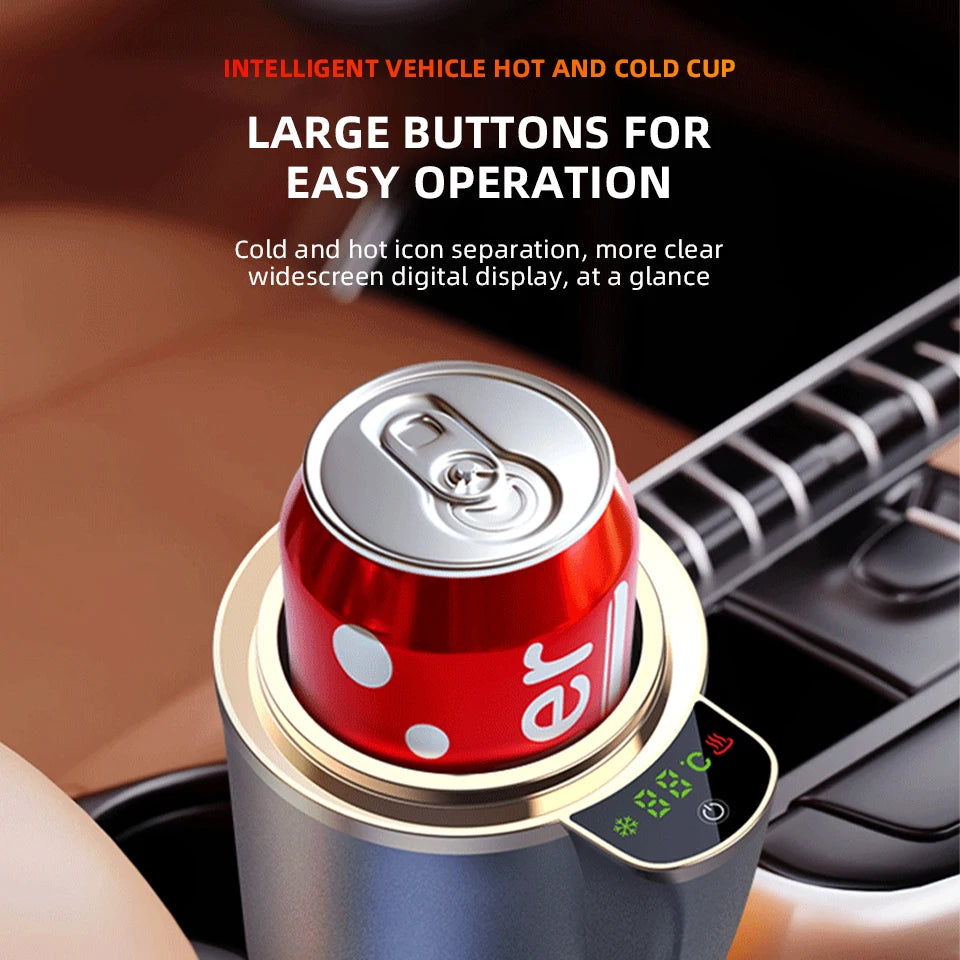 2 in 1 Smart Car Home Thermo Electric Cup Fast Cooling Heating Drink Warmer Cooler Large Screen Big Buttons 12V Plug and Play