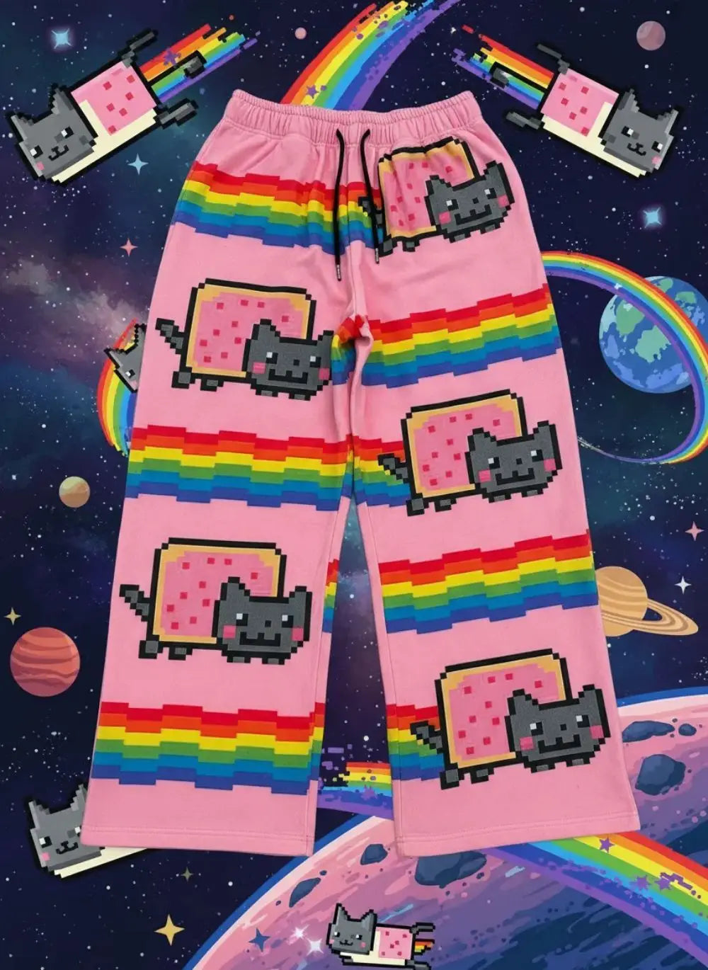Nyan Cat Sweatpants Y2k Pants Baggy Men Elastic Waist American Streetwear Hip Hop Vintage Joggings Casual Pants Men Clothing