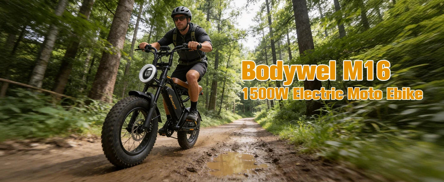 Bodywel M16 Fat Tire Electric Bike 1500W Peak Motor 16" x 4.0 Off-Road E-Bike 40 Mile Range Removable Battery Electric Bicycle