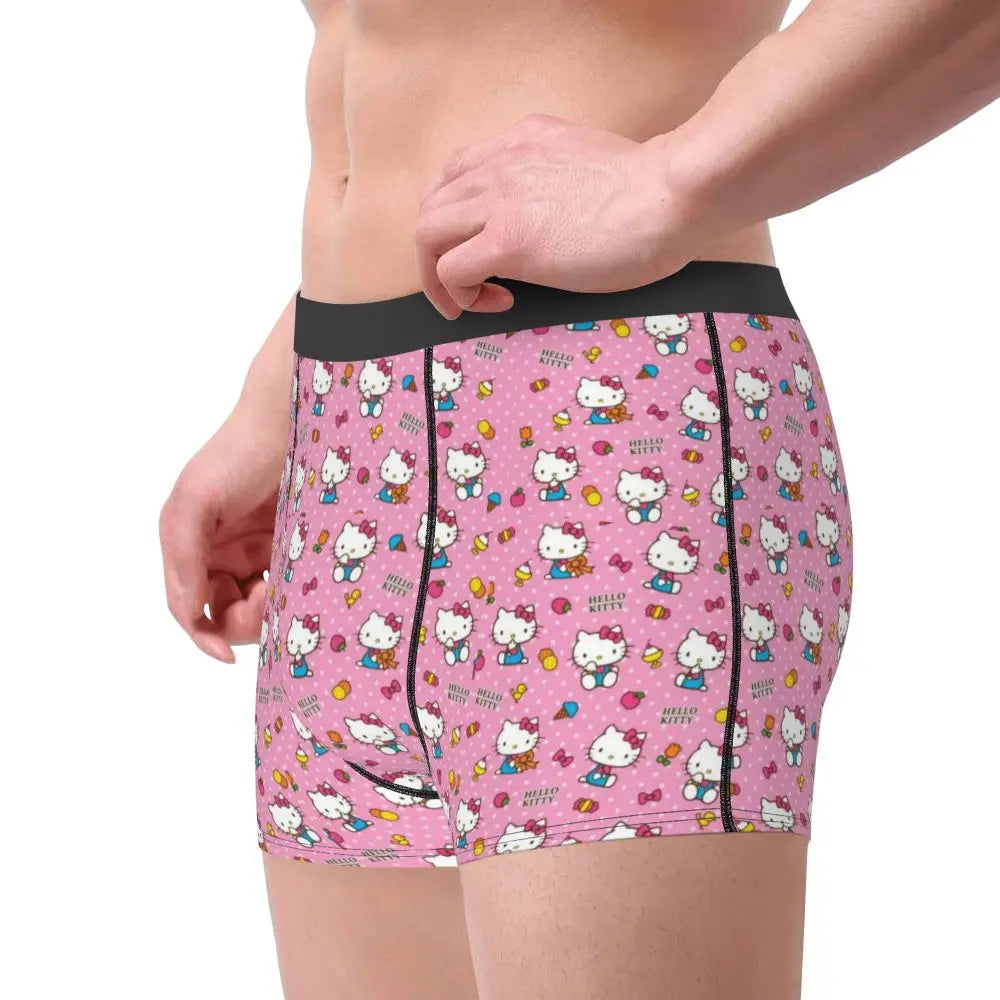 Custom Cartoon Cute Hello Cat Mangas Underwear Men Print Classical Boxer Shorts Panties Briefs Breathable Underpants