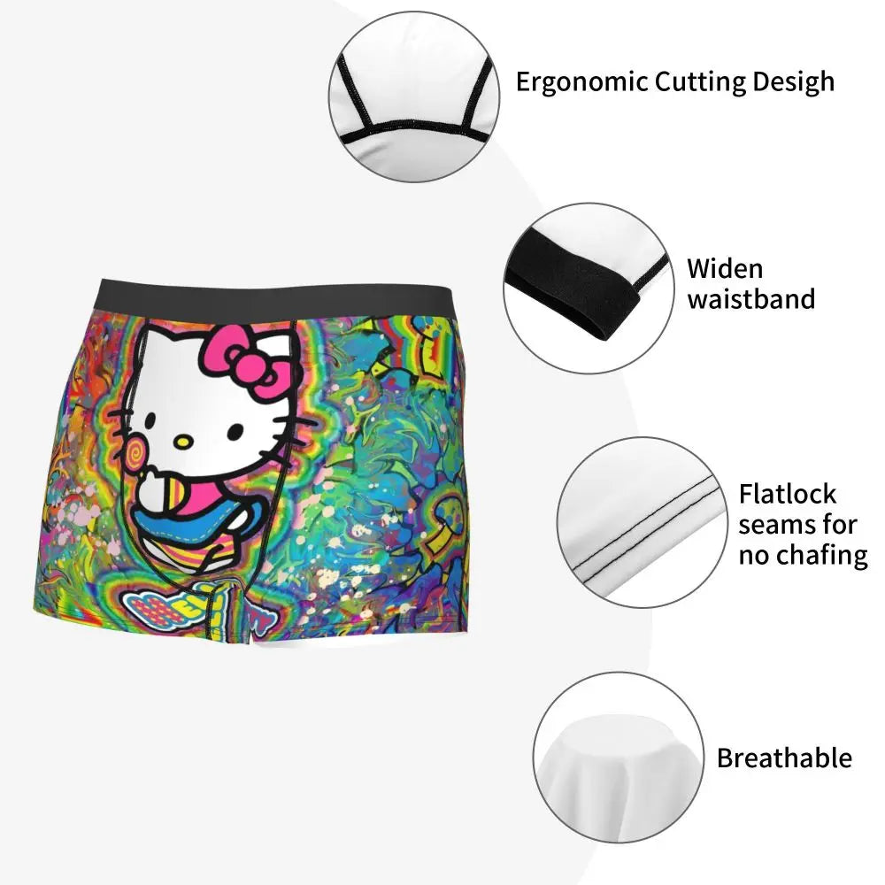 Custom Cartoon Cute Hello Cat Mangas Underwear Men Print Classical Boxer Shorts Panties Briefs Breathable Underpants
