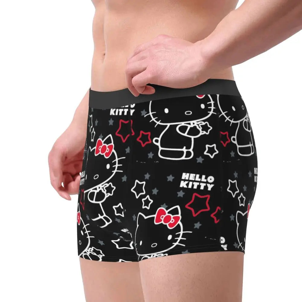 Custom Cartoon Cute Hello Cat Mangas Underwear Men Print Classical Boxer Shorts Panties Briefs Breathable Underpants