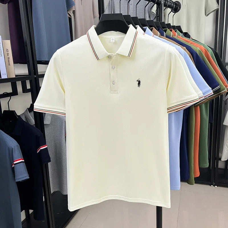 Men's Short Sleeve Polo Shirt – Striped Smart Casual Tee