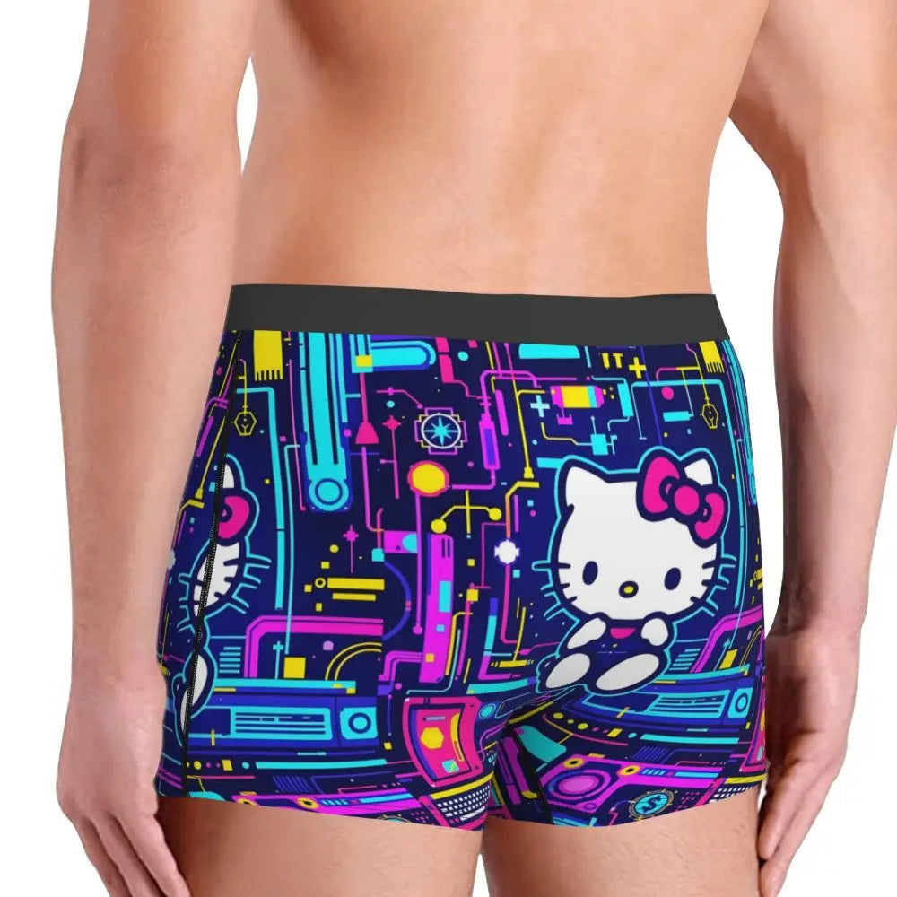 Custom Cartoon Cute Hello Cat Mangas Underwear Men Print Classical Boxer Shorts Panties Briefs Breathable Underpants