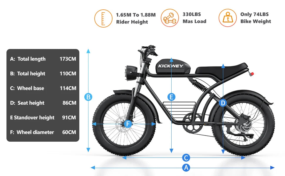 KICKWEY K7 Electric Bike, Off-Road Electric bicycle, Full Suspension E-Bike, 20" Fat Tire All-Terrain Electric Dirt bike, Ebike
