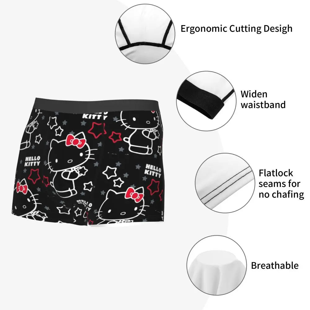 Custom Cartoon Cute Hello Cat Mangas Underwear Men Print Classical Boxer Shorts Panties Briefs Breathable Underpants
