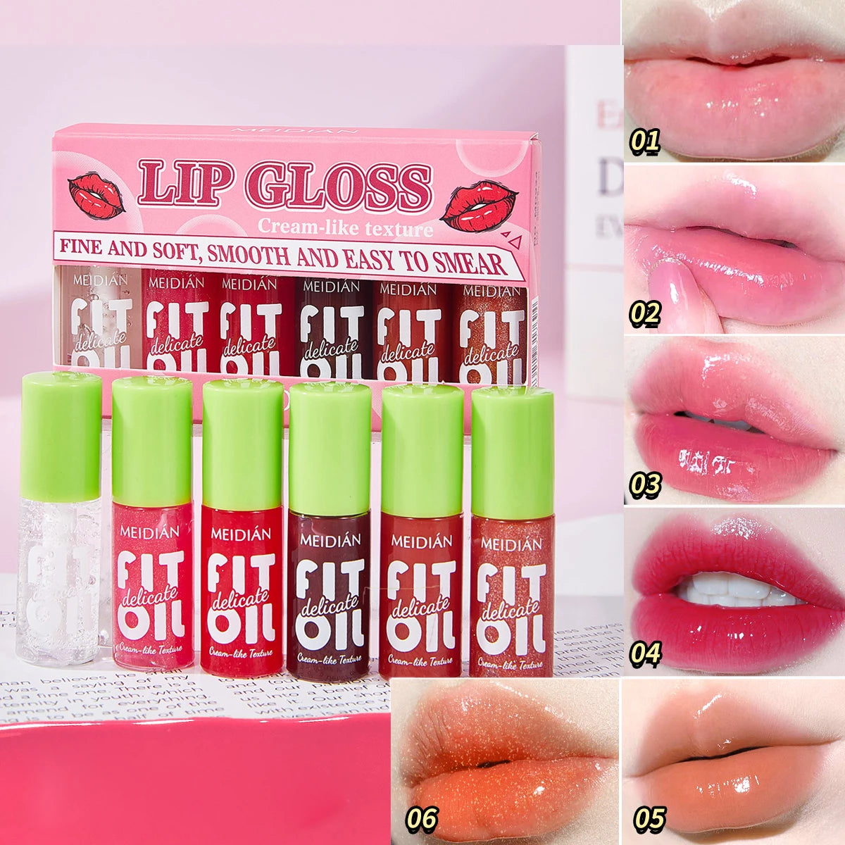 6-pack moisturizing and brightening lip oil set, berry color, waterproof and sweat proof, ideal Christmas gift for girls