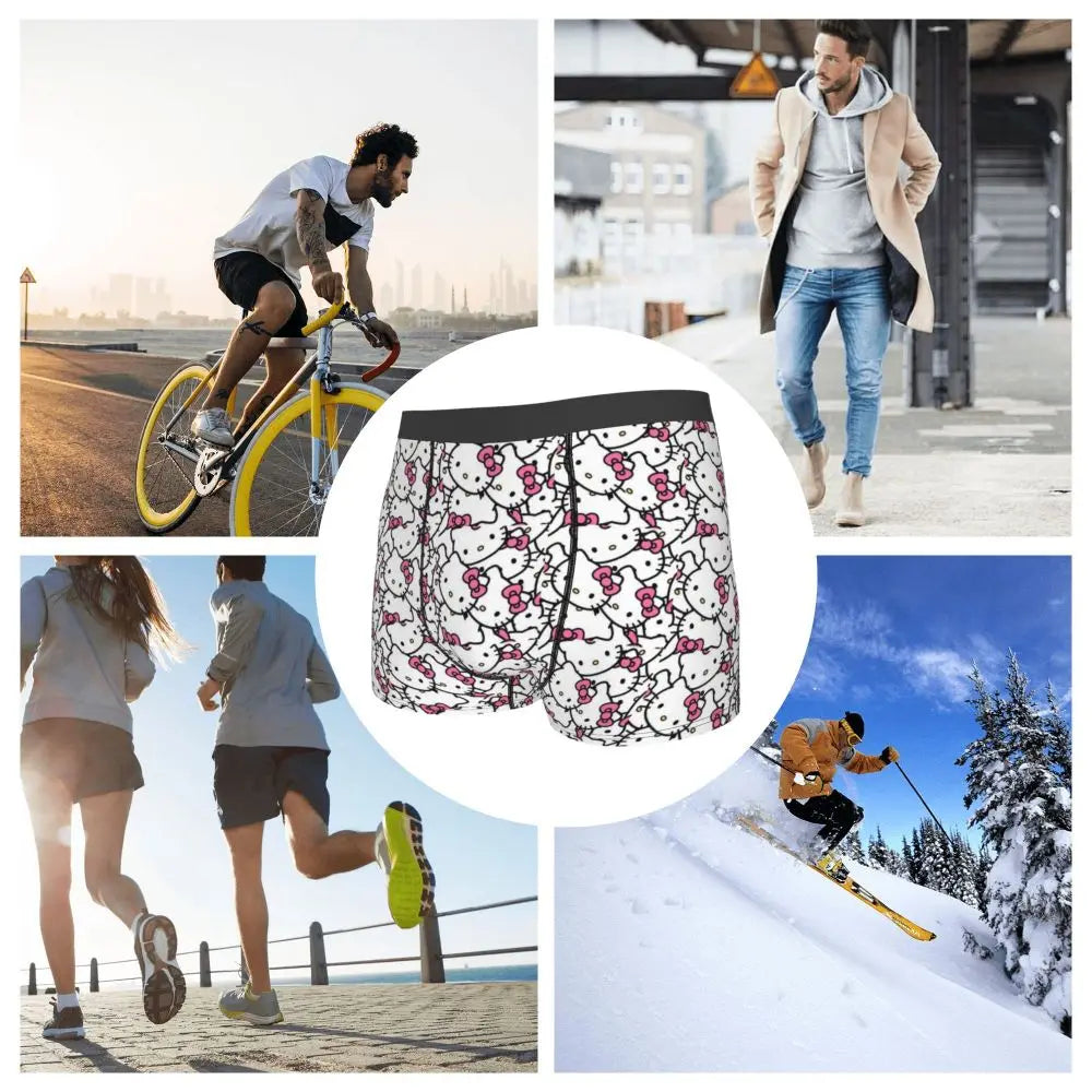 Custom Cartoon Cute Hello Cat Mangas Underwear Men Print Classical Boxer Shorts Panties Briefs Breathable Underpants