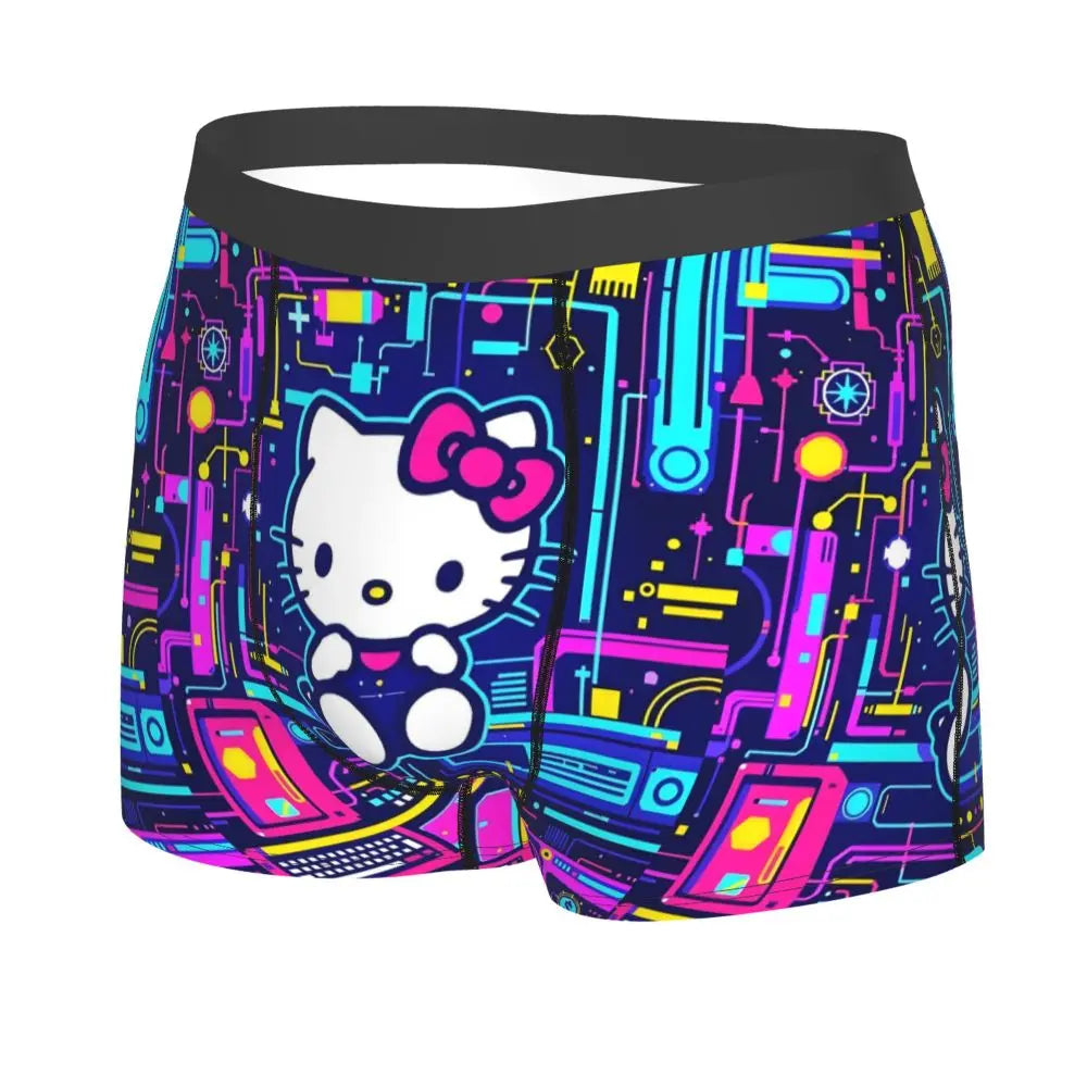 Custom Cartoon Cute Hello Cat Mangas Underwear Men Print Classical Boxer Shorts Panties Briefs Breathable Underpants
