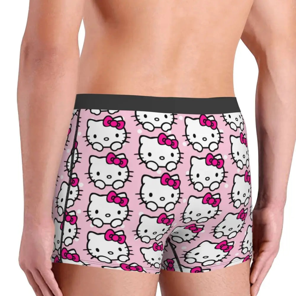Custom Cartoon Cute Hello Cat Mangas Underwear Men Print Classical Boxer Shorts Panties Briefs Breathable Underpants
