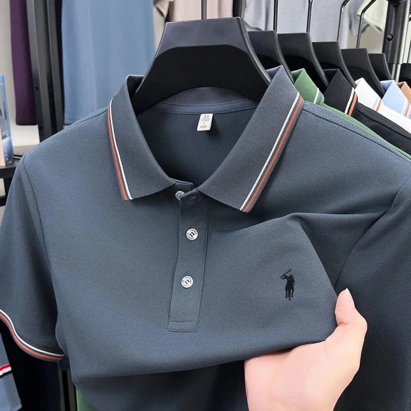 Men's Short Sleeve Polo Shirt – Striped Smart Casual Tee