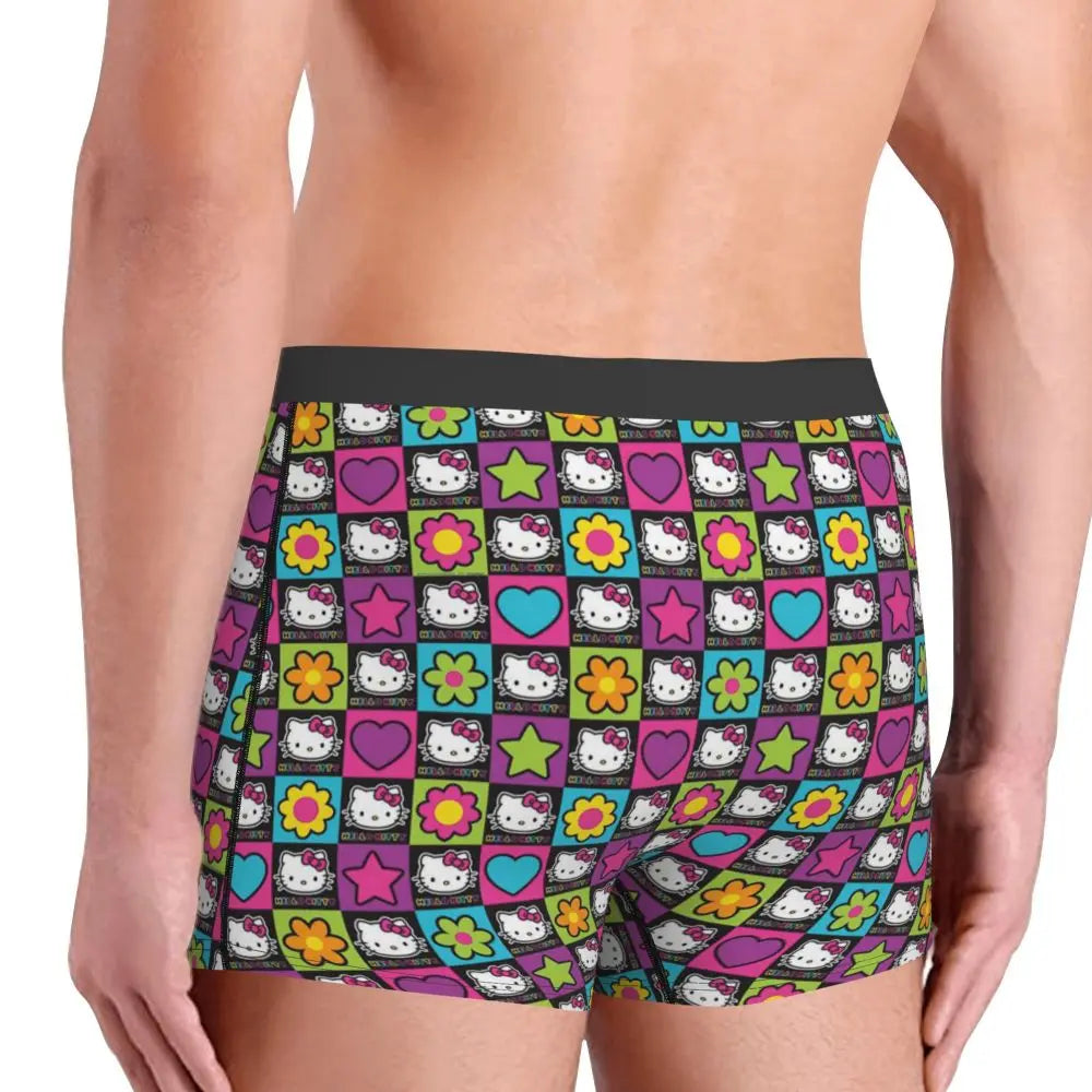 Custom Cartoon Cute Hello Cat Mangas Underwear Men Print Classical Boxer Shorts Panties Briefs Breathable Underpants