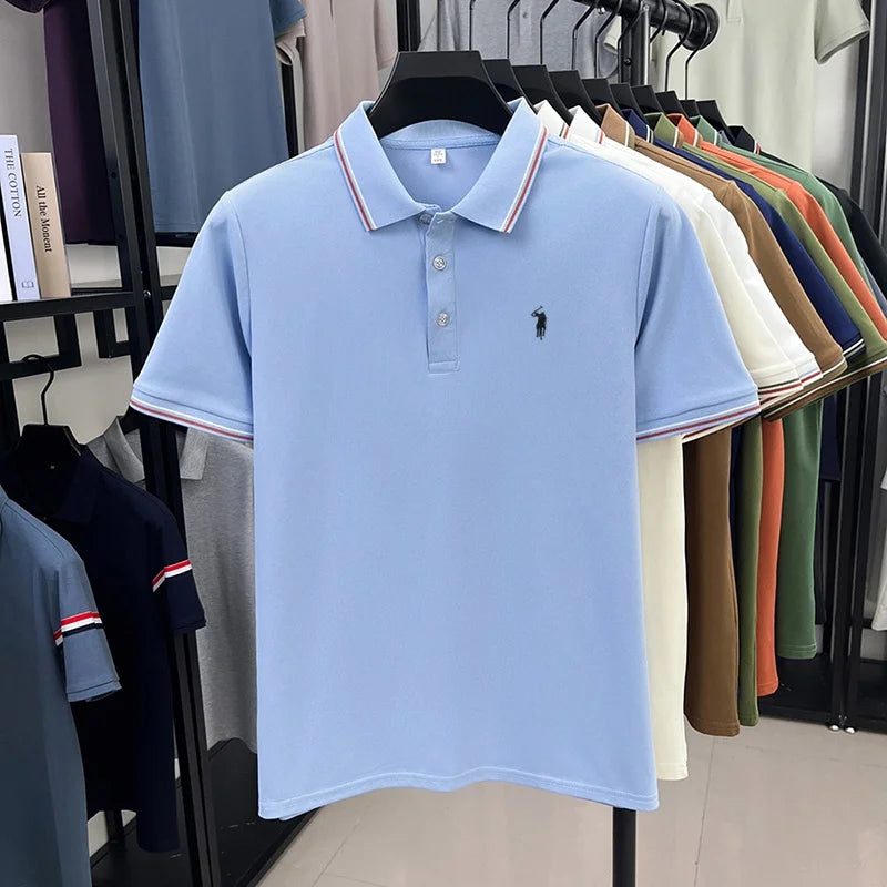 Men's Short Sleeve Polo Shirt – Striped Smart Casual Tee