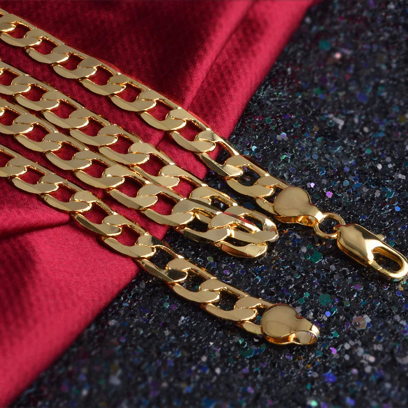 Special offer 18K gold Necklaces 925 Stamp Silver color Classic 8MM50CM sideways chain for Men woman fine Jewelrys Wedding party
