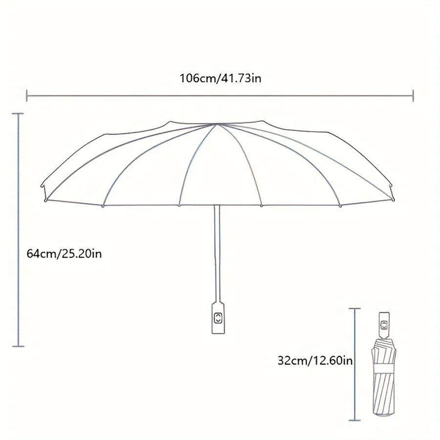 12-Bone Auto-Open Folding Umbrella – UV & Wind Resistant
