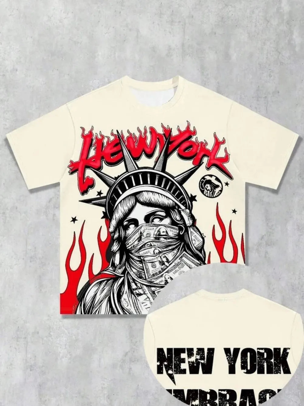Hot selling new men's Statue of Liberty printed round neck breathable T-shirt and shorts outdoor comfortable two-piece set