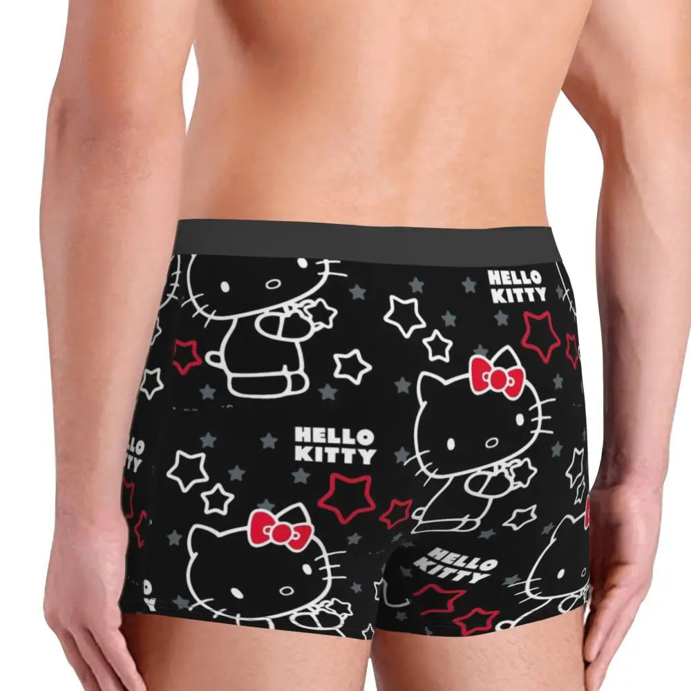Custom Cartoon Cute Hello Cat Mangas Underwear Men Print Classical Boxer Shorts Panties Briefs Breathable Underpants