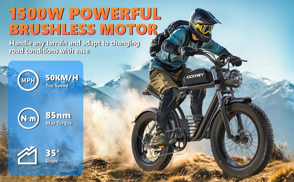 KICKWEY K7 Electric Bike, Off-Road Electric bicycle, Full Suspension E-Bike, 20" Fat Tire All-Terrain Electric Dirt bike, Ebike