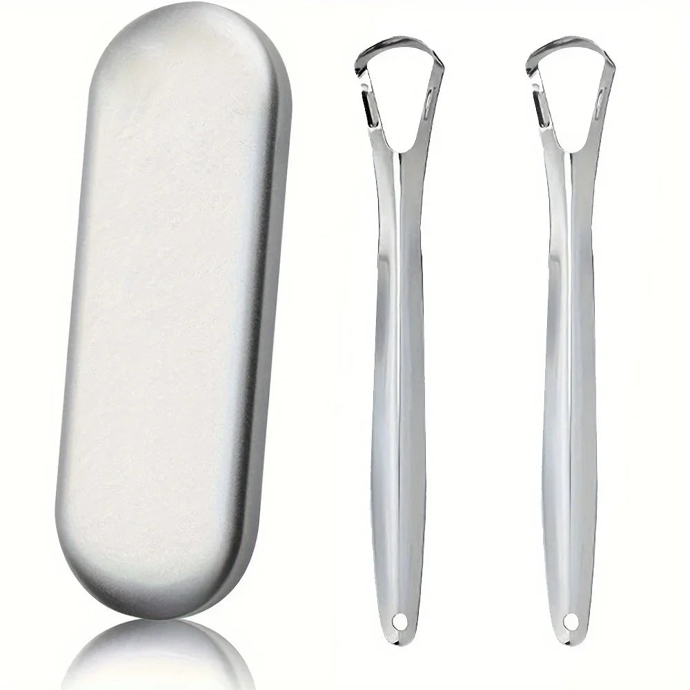 Stainless Steel Tongue Scrapers with Large Case, Tongue Scraper, Tongue Coating Scraper, Odorless,Exquisite gift box packaging