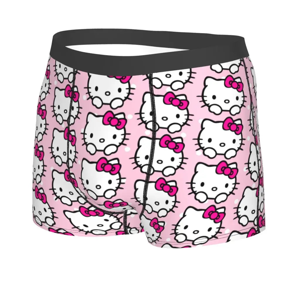 Custom Cartoon Cute Hello Cat Mangas Underwear Men Print Classical Boxer Shorts Panties Briefs Breathable Underpants