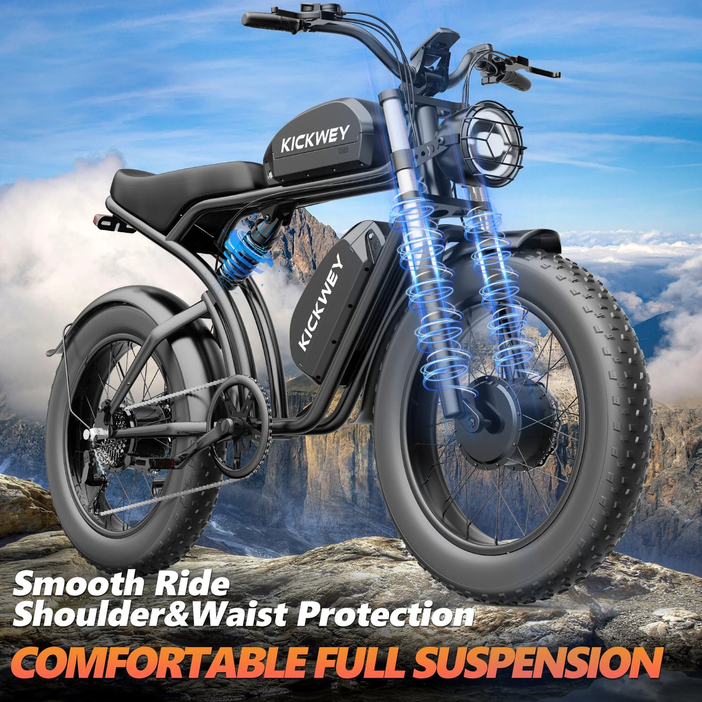 KICKWEY K7 Electric Bike, Off-Road Electric bicycle, Full Suspension E-Bike, 20" Fat Tire All-Terrain Electric Dirt bike, Ebike